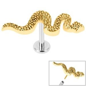 1.0mm Gauge Threadless Titanium Labret with Gold Snake