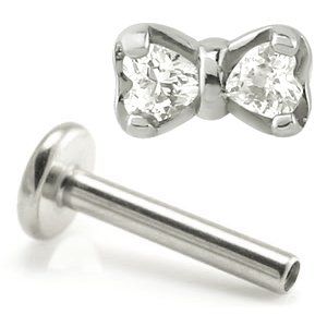 1.2mm Gauge Titanium Labret with Steel Jewelled Bow - Internally-Threaded