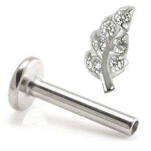 1.2mm Gauge Titanium Labret with Steel Jewelled Leaf - Internally-Threaded