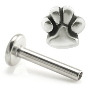 1.2mm Gauge Titanium Labret with Steel Pawprint - Internally-Threaded