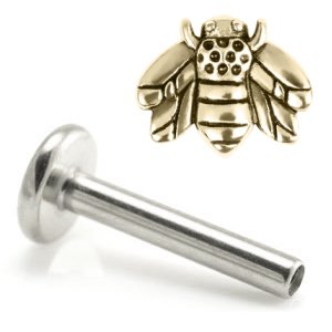 1.2mm Gauge Titanium Labret with Gold Bee - Internally-Threaded