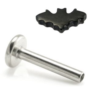 1.2mm Gauge Titanium Labret with Black Bat - Internally-Threaded