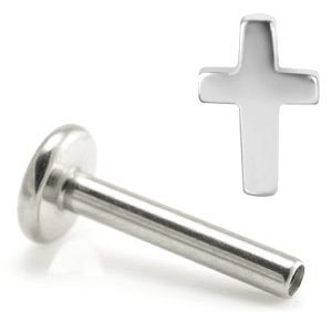 1.2mm Gauge Titanium Labret with Steel Crucifix - Internally-Threaded
