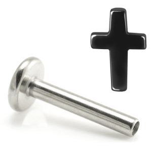 1.2mm Gauge Titanium Labret with Black Crucifix - Internally-Threaded
