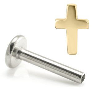 1.2mm Gauge Titanium Labret with Gold Crucifix - Internally-Threaded