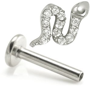 1.2mm Gauge Titanium Labret with Steel Jewelled Snake - Internally-Threaded