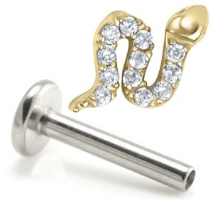 1.2mm Gauge Titanium Labret with Gold Jewelled Snake - Internally-Threaded