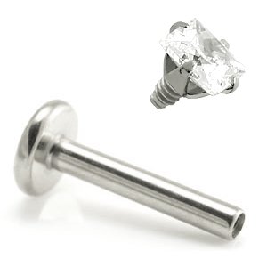 1.2mm Gauge Titanium Labret with Steel Claw Set Square Gem - Internally-Threaded