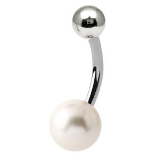 Single Pearl Titanium Belly Bar