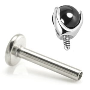 1.2mm Gauge Titanium Labret with Black Agate Ball - Internally-Threaded