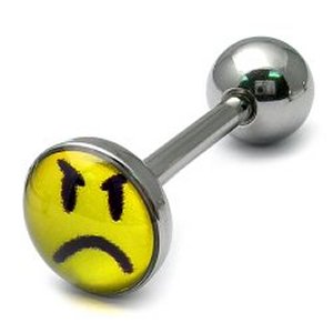 Steel Logo Tongue Bar - Angry Face