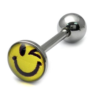 Steel Logo Tongue Bar - Winking Face