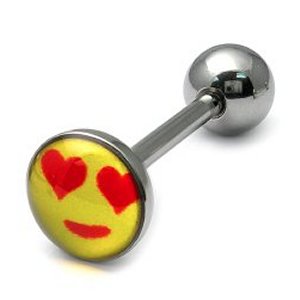 Steel Logo Tongue Bar - Red Heart Eyes