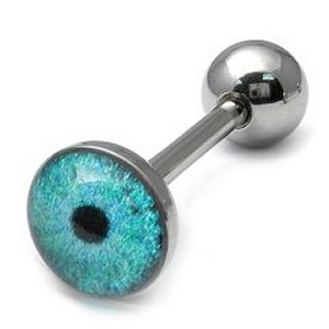 Steel Logo Tongue Bar - Turquoise Eye