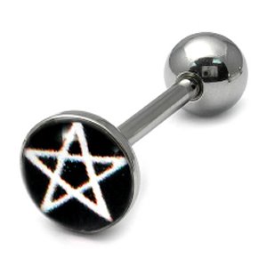 Steel Logo Tongue Bar - White Pentagram on Black