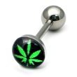 Steel Logo Tongue Bar - Green Hemp Leaf on Black