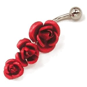 Sterling Silver Three Roses Belly Bar
