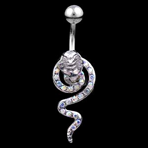 Sterling Silver Moving Cobra Belly Bar