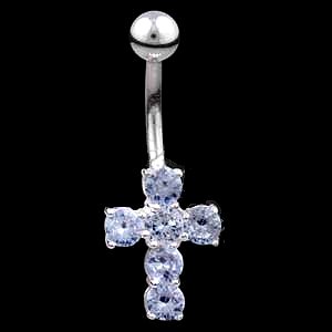 Sterling Silver Static Jewelled Crucifix Belly Bar