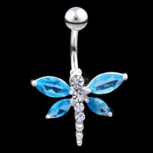 Sterling Silver Large Jewelled Dragonfly Belly Bar