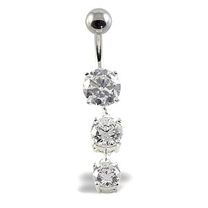 Sterling Silver Three Cascading Solitaires Belly Bar