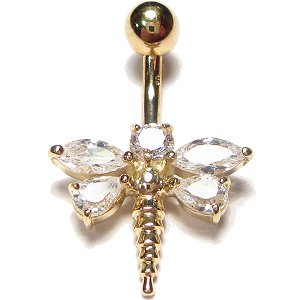 9ct Gold Small Dragonfly Belly Bar