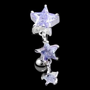 Sterling Silver Moving Reverse Stars Belly Bar