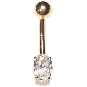 9CT Gold Crystal Dolphin Belly Bar ~ Naval Bar JEWELLERY COMPANY 