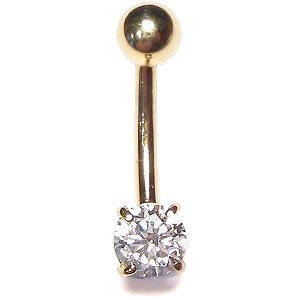 9ct Gold Solitaire Belly Bar