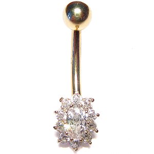 9ct Gold Oval Flower Belly Bar