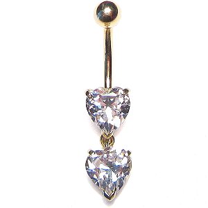 9ct Gold Twin Hearts Belly Bar