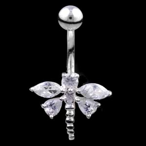 Sterling Silver Small Jewelled Dragonfly Belly Bar