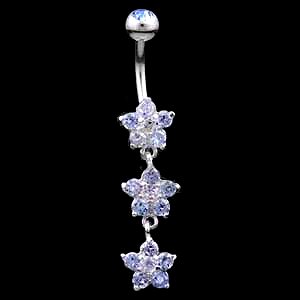 Sterling Silver Triple Daisy Dropper Belly Bar