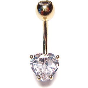 9ct Gold Large Heart Belly Bar