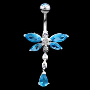Sterling Silver Dragonfly with Teardrop Belly Bar