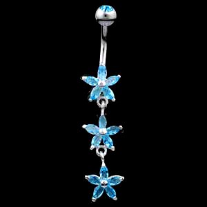 Sterling Silver Three Cascading Starflowers Belly Bar