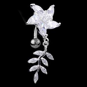 Sterling Silver Reverse Flower & Petals Belly Bar