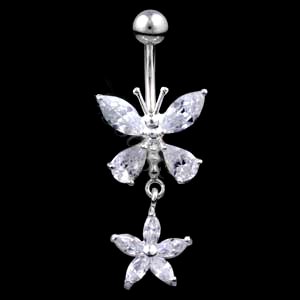 Sterling Silver Butterfly with Starflower Belly Bar