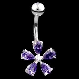 Sterling Silver 5 Petal Flower Belly Bar