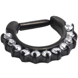 11 Gem PVD Black Septum Clicker Ring