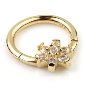 14ct Yellow Gold Jewelled Flower Hinged Ring