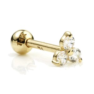 14ct Gold Triple Jewelled Ear Stud