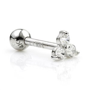 14ct White Gold Triple Jewelled Ear Stud