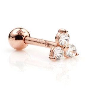 14ct Rose Gold Triple Jewelled Ear Stud