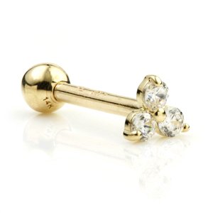 14ct Gold Triple Jewelled Ear Stud