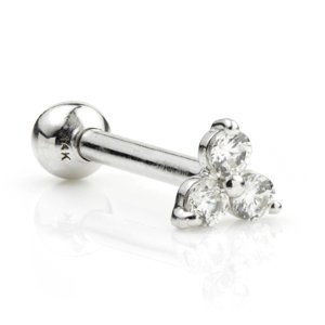 14ct White Gold Triple Jewelled Ear Stud