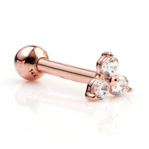 14ct Rose Gold Triple Jewelled Ear Stud