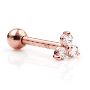 9ct Rose Gold Triple Jewelled Ear Stud