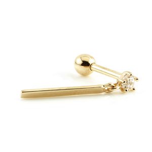 9ct Gold Jewelled Hanging Bar Ear Stud