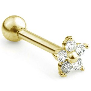 9ct Gold Jewelled Flower Ear Stud